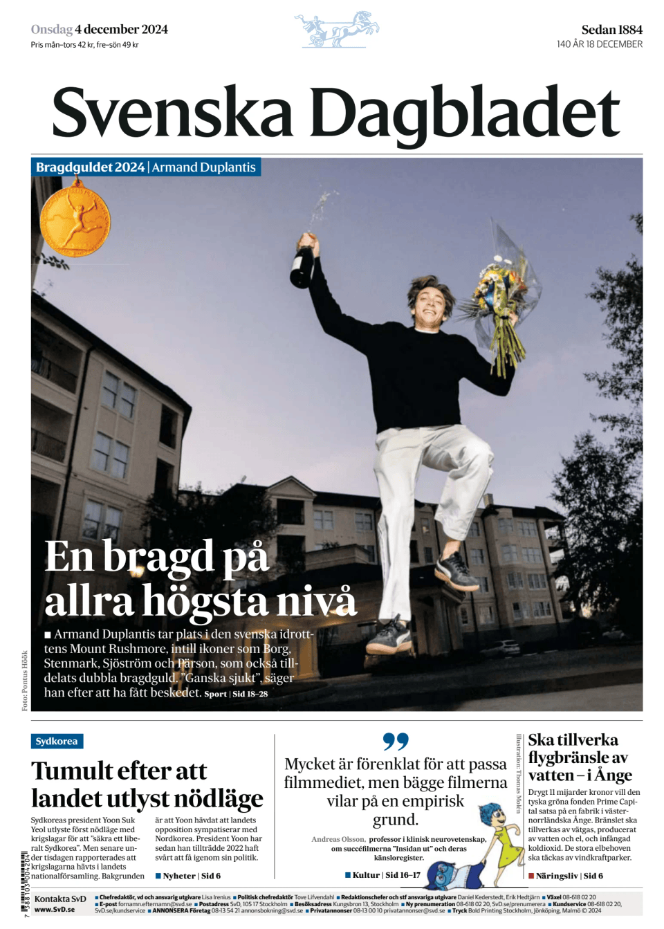 Prima-pagina-Svenska Dagbladet-edizione-di-oggi-20241204